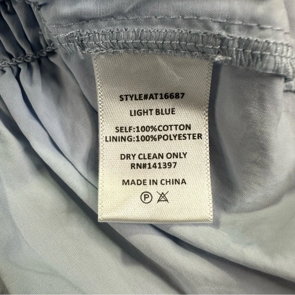Astr Light Blue Smocked Puff Sleeve Blouse Size Medium